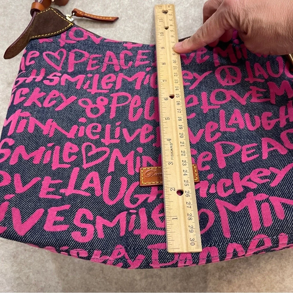 Dooney & Bourke Disney Parks Denim Pink Graffiti Hobo Shoulder Bag & Zip Pouch